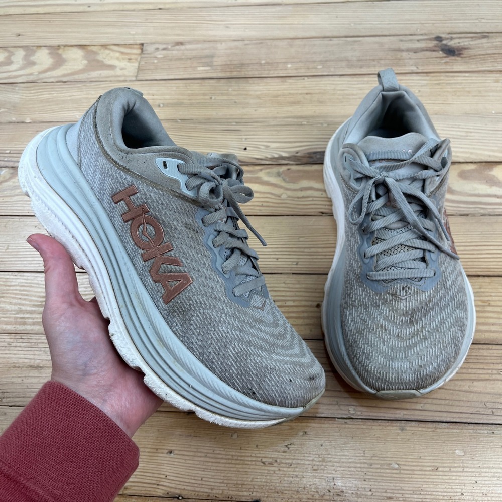 Hoka Gaviota 5 Womens 7.5 Harbour Mist Rose Gold Running Shoes HMRG Grey‎ READ